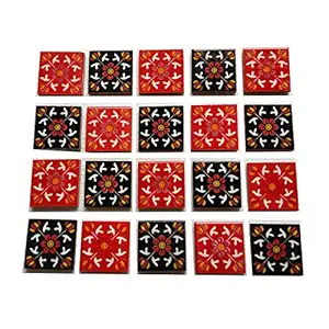 Shiv Kripa Blue Pottery Home Decorative Ceramic Wall Hanging Tile Design Flooring Tiles Floral Kitchen Washroom Mosaic Furniture Tile Handmade Backsplash 2 x 2 Inches (Pack of 10 Tile, Red)