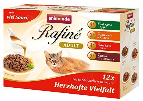 animonda Rafiné Adult Katzenfutter, Nassfutter für ausgewachsene Katzen, Frischebeutel, Delikate Vielfalt in Sauce, 4er Pack (4 x 12 x 100g)