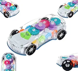 SaleOn Kids Flashing Racing Car Toy Transparent Light Up Colorful LED Music Mechanical Gear Car Luminous Model Children Gift