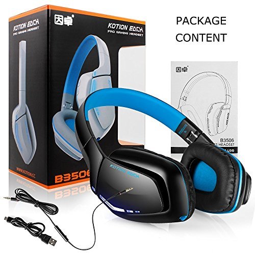 KOTION EACH Auriculares Bluetooth Wireless Headset B3506 Plegable Gaming Headset v4 1 con Microfono para PS4 PC MAC Smartphones Ordenadores Negro Azul 