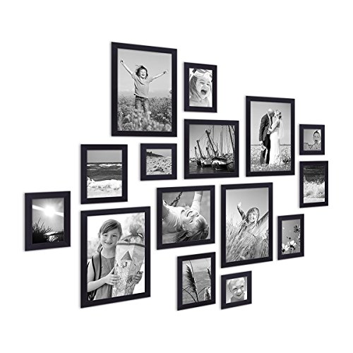 15er Set Bilderrahmen Modern Schwarz Massivholz 10×15 bis 20×30 cm inklusive Zubehör zur Gestaltung einer Collage / Bildergalerie - 4