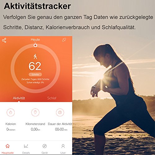AsiaLONG Aktivitätstracker mit Pulsmesser Bluetooth Fitness Armband Activität Tracker Smart Armband mit Schrittzähler / Schlafanalyse / Kalorienzähler / SMS SNS Vibration Fitness Tracker für Android und IOS (Schwarz) - 2