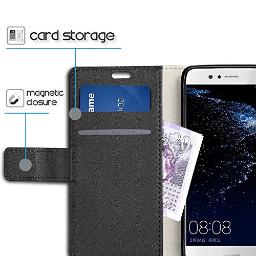 SLEO Funda Huawei P10 Lite  Cartera Carcasa Piel PU Suave Flip Folio Caja Super Delgado  Estilo Libro Soporte Plegable y Cierre Magn  tico  para Huawei P10 Lite - Negro