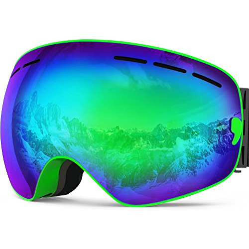 ZIONOR Lagopus X Motos de Nieve Snowboard Skate Gafas de esquí con Desmontable Lens y Lente Gran Angular Antiniebla Gran Esférico Profesional Unisex Multicolor (Verde)