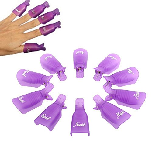 Malloom®10PC Plastic Nail Art Soak Off Cap Clip UV Gel Polish Remover Wrap (Purple)