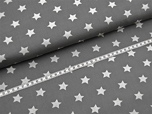 0,5m Stoff Sterne groß in grau/ weiß Motivgröße 2cm Meterware - 2