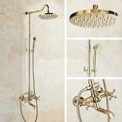 Gold Brass Cross Handles 8" Large Round Shower Head Wall Mount Bathroom Rainfall Shower Faucet Set Bathtub Mixer Tap agf662,Yellow