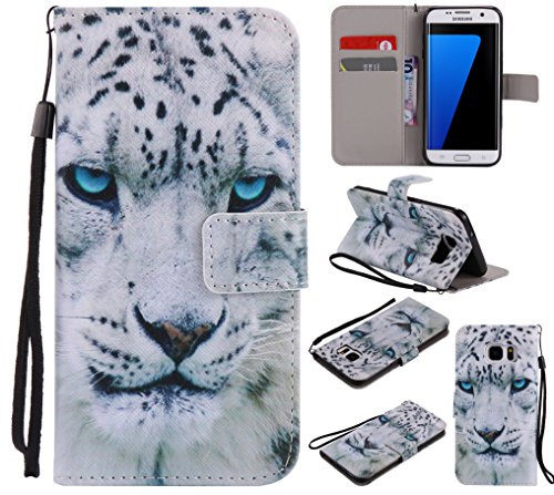 Feeltech Samsung Galaxy S7 Edge Hülle PU-Leder und Brieftasche Bunte Muster Fall mit Magnetverschluss, Hybrid-Kickstand mit Stand-Funktion, schlagen Sie schützende weiche TPU Stoßstangenabdeckung und Kreditkartenhalter für Samsung Galaxy S7 Edge Handgelenk Bügel-Buch-Art-Geldbeutel-Tasche mit 2 In 1 Berühren Sie Stift – White leopard - 9
