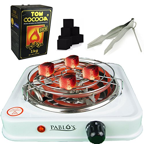 Elektrischer Kohleanzünder Shisha Brenner Heizplatte E-Heater + 1 KG TOM COCOCHA