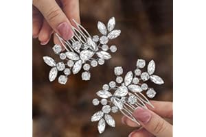 GHYUI Mariée Mariage Peigne Bijoux 2 Pièces Cheveux Mariée Peigne Mariage Élégant Bijoux de tête,Accessoires de Cheveux de Cristal Accessoires de Cheveux de Fleur(Argent)
