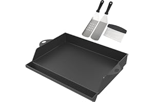 GriHero Plancha, piastra in ghisa, di alta qualità, con posate e spatola, rivestimento antiaderente, per barbecue a gas Plancha, 47 x 36,5 cm, colore nero
