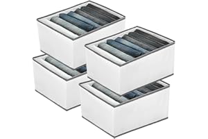 EASEVE 4 Pack Wardrobe Closet Organiser and Storage for Clothes - 7 Grids Foldable Drawer Dividers Organizer for Jeans | Trousers | Shirts | Pants, Stackable Clothing Storage Boxes