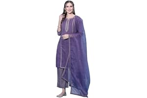 SIRIL Damen Chinon Stickerei Kurta Set mit Dupatta