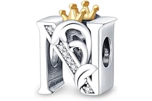 KUNSIR Ciondolo Argento Sterling 925 Lettere con Cubic Zirconia Pendenti per Pandora Braccialetti, Compatibile con Braccialetti e Collane europei, perfetto Regali per Moglie e Ragazze PAC355