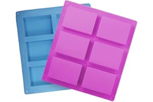 BLUVAST Seifenform Silikon Rchteckig, 2 Stück 6 Cavity Seifenform Eckig, Silikonformen Rechteckig für Seifenherstellung, Muffins, Cupcakes, Biscuit DIY hausgemachte Handwerk(Blau+Violett)