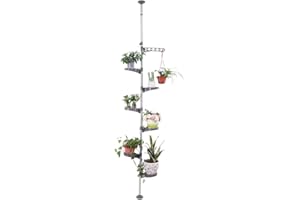 BAOYOUNI Support de Pot Fleur Téléscopique à 7 Niveaux Porte-Plante Étagère Présentoire en Métal, Réglable en Hauteur 230-290 cm, Décoration pour Intérieur, Salon, Chambre, Bureau, Balcon, Gris