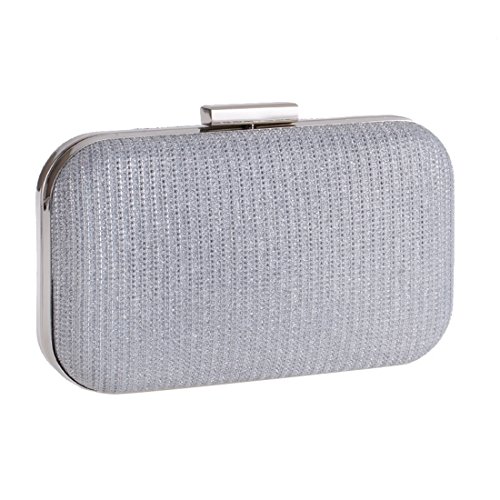 Uzanesx Evening Party Clutch Handbag Chain Small Box Bag Square Hard Shell Clutch Purse Women's (Color : Silver)