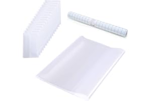 Alinw 15 Pcs A4 Book Covers Plastic Clear, 1 Pcs Sticky Back Plastic 34.5cm x 1 Meter, Transparent A4 Exercise School Book Covers for School Notebooks, Workbooks Jacket Cover Waterproof(16 Pcs)