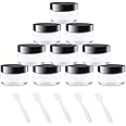kuou 10 * 15ml Empty Plastic Cosmetic Jars, Sample Containers Pots Bottles with Black Screw Lids and 5pcs Spatulas for DIY Travel Makeup Creams/Powder/Mineral Make Up Cosmetic