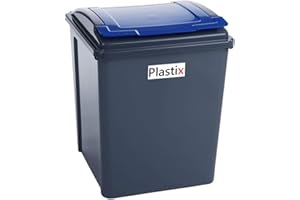 Plastix 50 Litre 50L Plastic Recycle Recycling Bin with Flap Lid Kitchen Garden Waste Rubbbish Bins Dustbin (Blue)