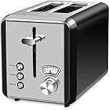 MIC Toaster 2 Slice Wide Slot, 6 Browning Settings,Polished Stainless Steel Housing Not Hot Toaster 3 Functions Cancel/Reheat