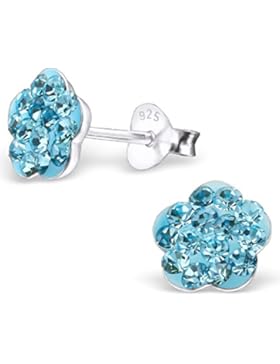 JAYARE Kinder-Ohrstecker Blume Blüte 925 Sterling Silber Glitzer-Kristalle