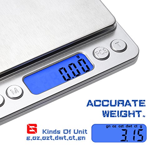 Digitale Küchenwaage IDAODAN 500*0.01g Mini Taschenwaage Electronische Professionelle Waage Feinwaage mit Beleuchteter LCD-Anzeige Silber - 2