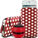 Produktbild N4U Online - Nokia Lumia 735 PU Leder Schutz Polka Entwurf Zuglasche Cord Schlupf in Hülle Tasche mit Schnellspanner & 3.5mm aufladbare Mini-Lautsprecher - Rot