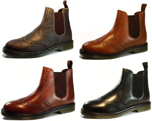 Belper Mens Brown or Black Brogue Leather Chelsea Dealer Boots with Air Sole
