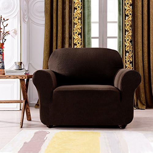 subrtex1-Piece Stretch Sofa Cover Spandex Jacquard Fabric Slipcovers for Couch, Armchair, Machine Washabl Furniture Protector (Chair, Dark Brown)