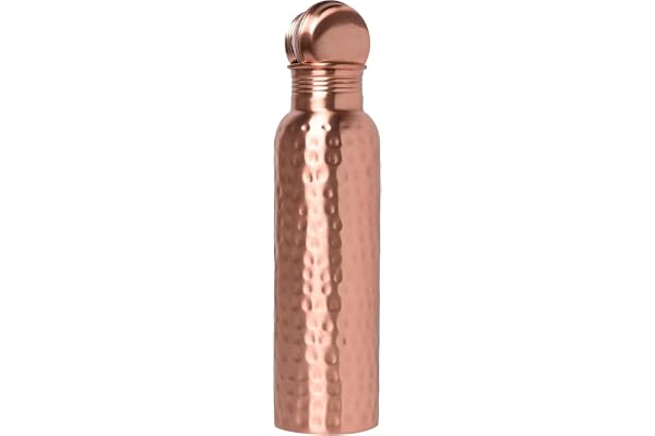 Bouteille d'eau de voyage 100 % pur cuivre martelé - Bénéfices ayurvédiques pour la santé