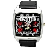 taport® Armbanduhr LED ZEPPELIN quadratisch QUARZ schwarz Echt Leder Band + Gratis Ersatz Batterie + Gratis Geschenkverpackung