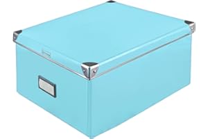 Idena 11009 Storage Box Made of Solid Cardboard, Lid with Reinforced Metal Edges, All-Purpose Box in Turquoise with Labelling Field, for Order in The Home, Office and Study