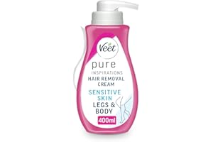 Veet Pure Hair Removal Cream 400ml, Legs & Body, 24 Hour Hydration, Exfoliates, Pleasant Smell, With Spatula, Long Lasting Smoothness