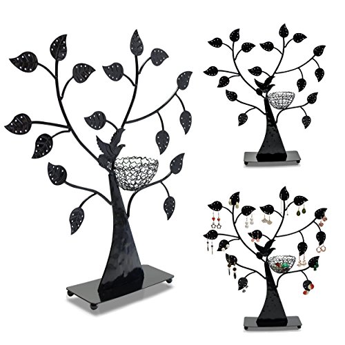 VENKON – Design Schmuckbaum Ohrringhalter Schmuck Organizer Schmuckständer Ringhalter – schwarz – 43 x 38cm - 5