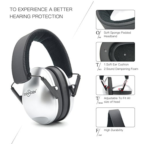 Toennesen Erwachsene Kapselgehörschützer NSR 31db Verstellbar Ohrenschütz Hörschutz Gehörschutz für laute Umgebung Silber - 3