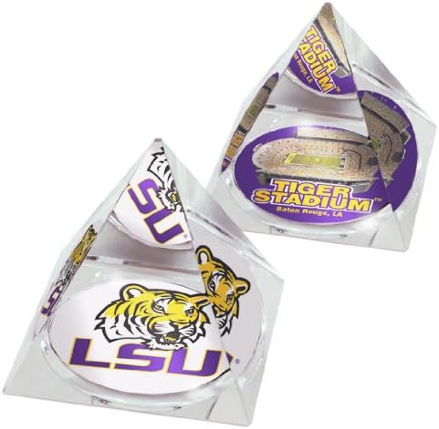 Paragon Innovations Company NCAA LSU Tiger stadium and logo in 2" Crystal Pyramids with Colored Windowed Gift Boxes; set of 2