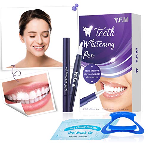 Y.F.M Lápiz de Blanqueamiento Dental 2 pcs, Kt de Blanqueador Dientes - 2 x Lápiz Blanqueador, 15 x Limpiador Dental, 1 x Abridor Bucal - Efectivo, Sin Dolor, Sin Sensibilidad, Amigable para Viajes