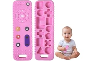 FATEORT Jouet Dentition Bébé en Silicone, Jouet Bebe 6 9 Mois 1 An Cadeau, Telecommande Bebe Jouets à Mâcher Sensoriels, Jeux d’Eveil pour Naissance 0-3 8 12 Mois, Jouets de Bain pour Garçons et Filles, Rose