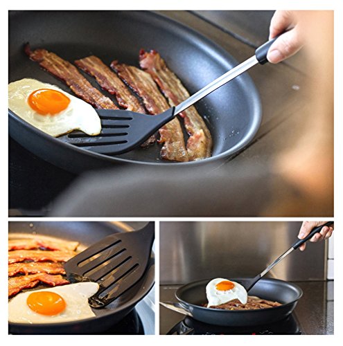 Kuke 6 Stück Premium Edelstahl und Silikon Hitzebeständig Kochgeschirr Set hohe Qualität Küche Werkzeuge Schwarz - 4