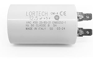 LORTECH Condensador Permanente 12,5 µF - Ø 35 mm x 56 mm - Fondo Plano - Fabricado en Italia