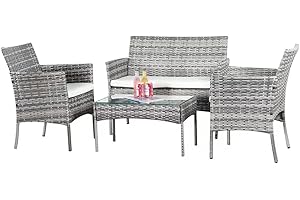 BUYEREMPIRE Garden Furniture Set 4 Piece Outdoor Rattan Sofa Tables & Chairs Bistro Wicter Conservatory Comfortable Pool Side Patio Lounger Mix Grey (4 Piece Mix Grey Rattan)
