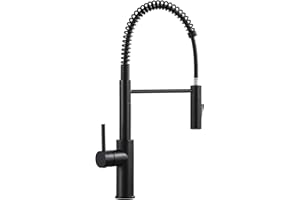 CECIPA Rubinetto Lavello Cucina con Molla a Spirale e 2 Tipi di Getto, Arco Alto Miscelatore Cucina Nero con Spray Pull-down e Girevole 360°, Rubinetto Cucina Nero con Doccetta Estraibile