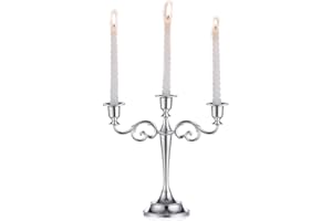 SZIQIQI Argento/Oro/Nero portacandele in metallo supporto candela 5 braccia alto 27 cm per matrimoni candelabri, Lega di zinco, Silver-3-arms, 27 cm