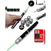 Lazer pilli yeşil 5 başlık ve 2 pil hediyeli