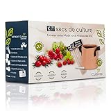 Cultivea - Kit de sacs de culture - Prêt à Pousser - Graines Françaises 100% Écologiques et Bio - Jardin potager - Fruits et Légumes (Tomate, Fraise et Radis) - Idée Cadeau -