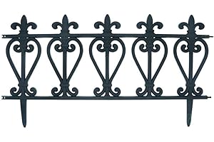 Summerlee Interlocking Lawn Edging – Pack of 4 Cast Iron Effect Lourve Border Fencing Weather Proof Plastic Decorative Edge for Flowerbed Path and Garden Landscape – Quick and Easy Install Anywhere
