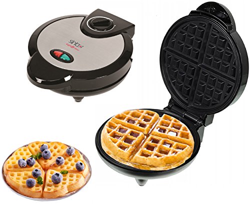 Preisvergleich Produktbild Waffeleisen / Waffelmaker / Waffelautomat / Stufenloser Temperaturregler / Antihaftbeschichtung / Cool-Touch-Technologie / (Edelstahl / Schwarz, 4 Waffeln)