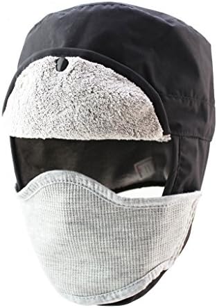 Decent Mens Outdoor Waterproof Double Layer Face Cover Cap Ear Flap Lined Trapper Hat Black