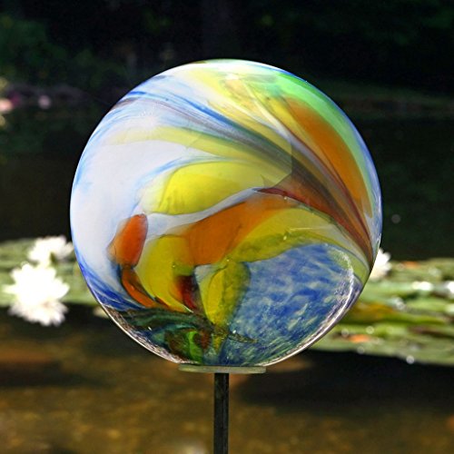 große Gartenkugel, Rosenkugel, Dekokugel „SPOT L“ blau mit Multicolor, Ø 18 cm, mundgeblasen und handgeformtes Glas Unikat (ART GLASS powered by CRISTALICA) - 4
